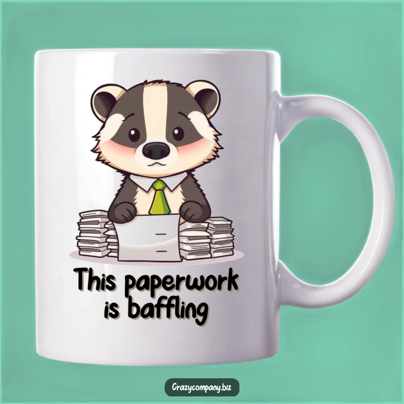 Funny Confused Badger Mug - Perfect Gift for the Overwhelmed Office Worker