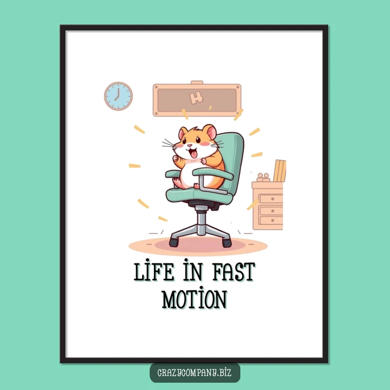Funny Hamster Office Digital Art: Frantic Spin, Instant Energy Decor, Printable Gift