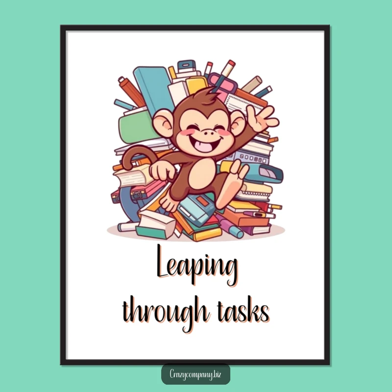 Funny Monkey Office Digital Art: Mischievous Chaos, Instant Fun Decor, Printable Gift