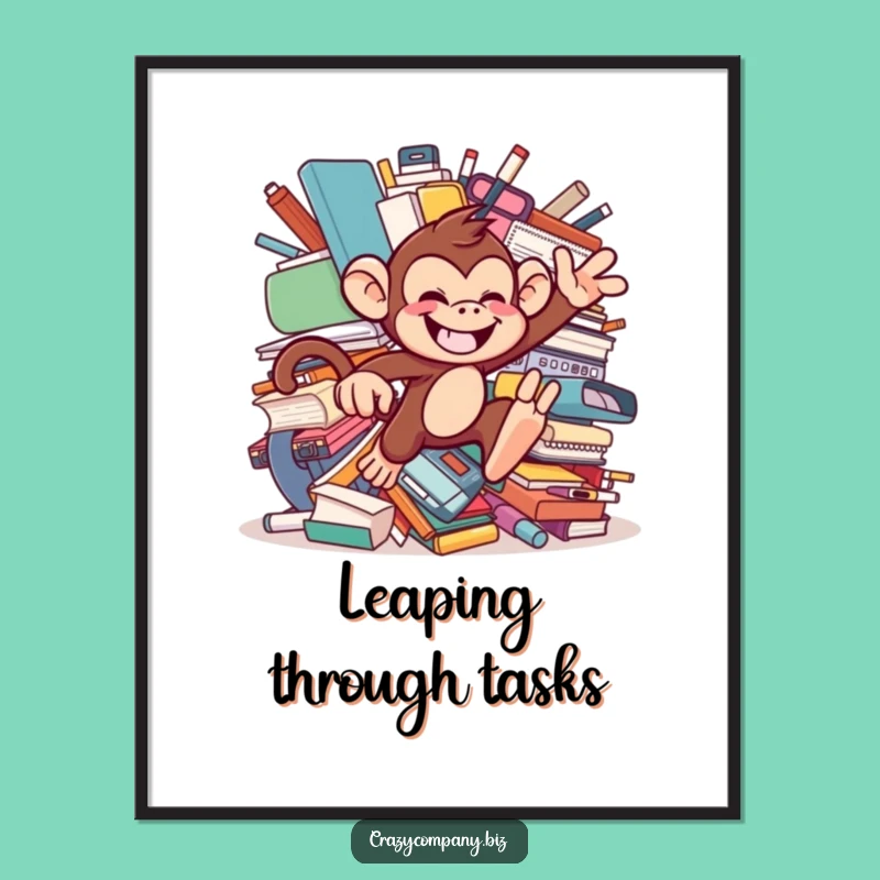 Funny Monkey Office Poster: Wild Wall Art, Mischievous Chaos, Hilarious Decor
