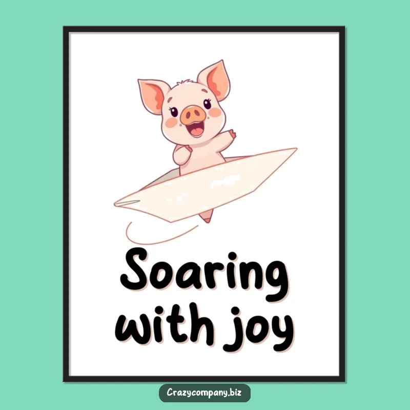Funny Piglet Paper Airplane Poster - Whimsical Wall Art