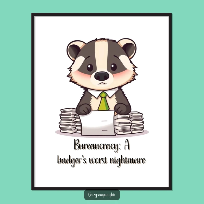 Funny Free Printable Wall Art: Confused Badger, Paperwork Woes, Quirky Downloadable Decor
