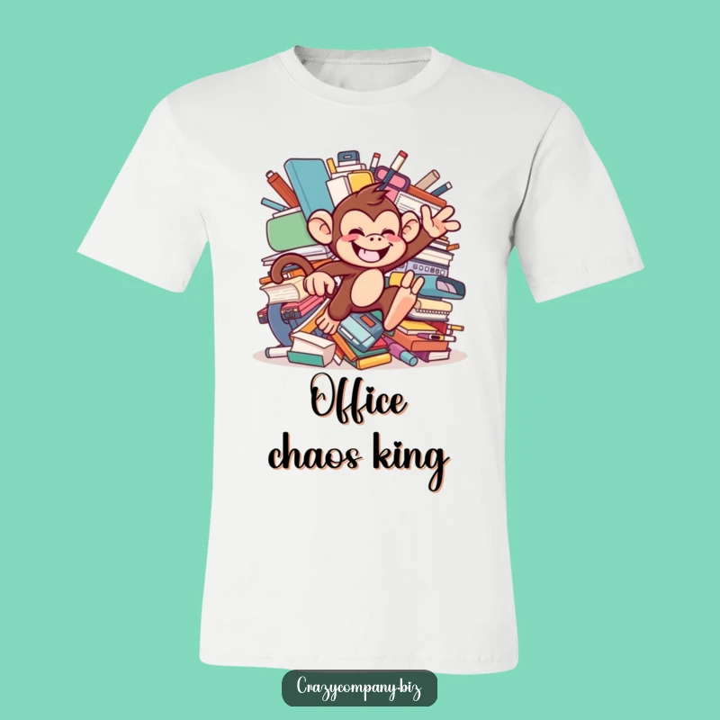 Funny Monkey Office T-Shirt: Mischievous Chaos, Leap Through Supplies, Ideal Gift